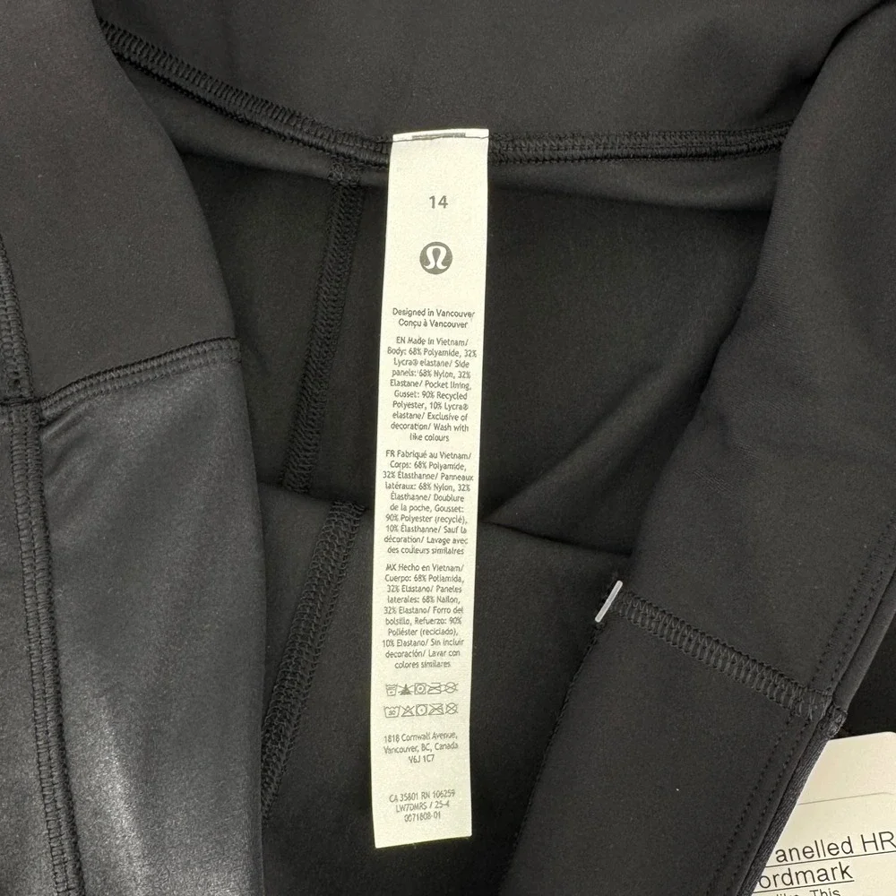 Lululemon Satin Shine Panelled HR Short 8‎ Wordmark Black LW7DMRS Womens Size 14
